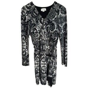 Jessica Simpson Size 6 Fluer-de-lis With Fringe With V-Neck Dress In Grey Tones